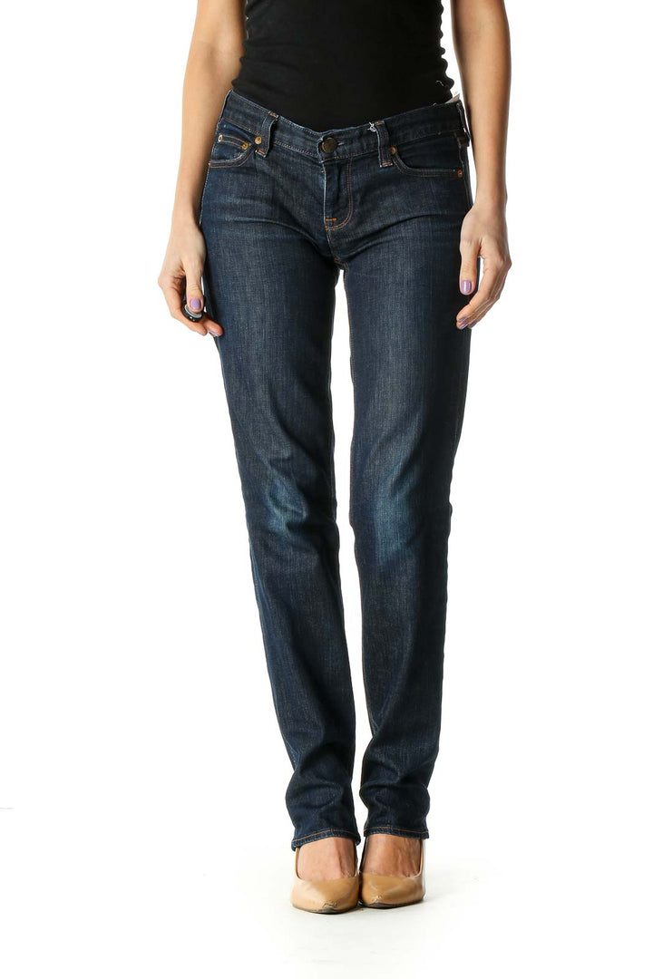 Blue Casual Straight Leg Jeans