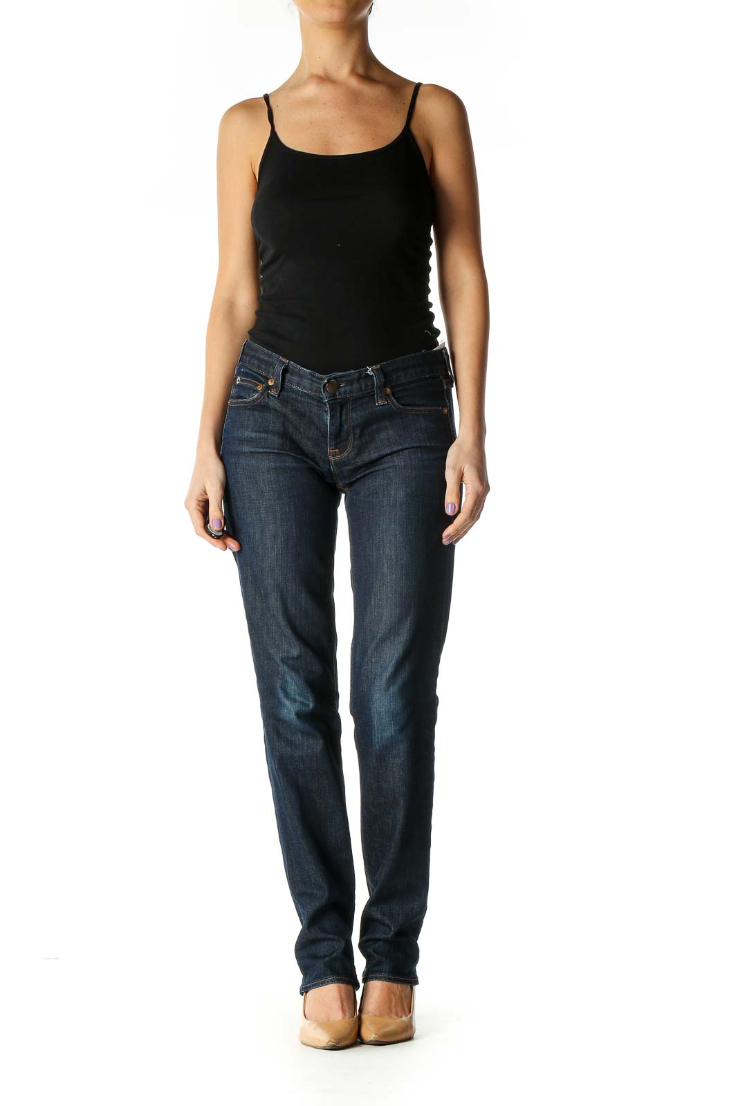 Blue Casual Straight Leg Jeans