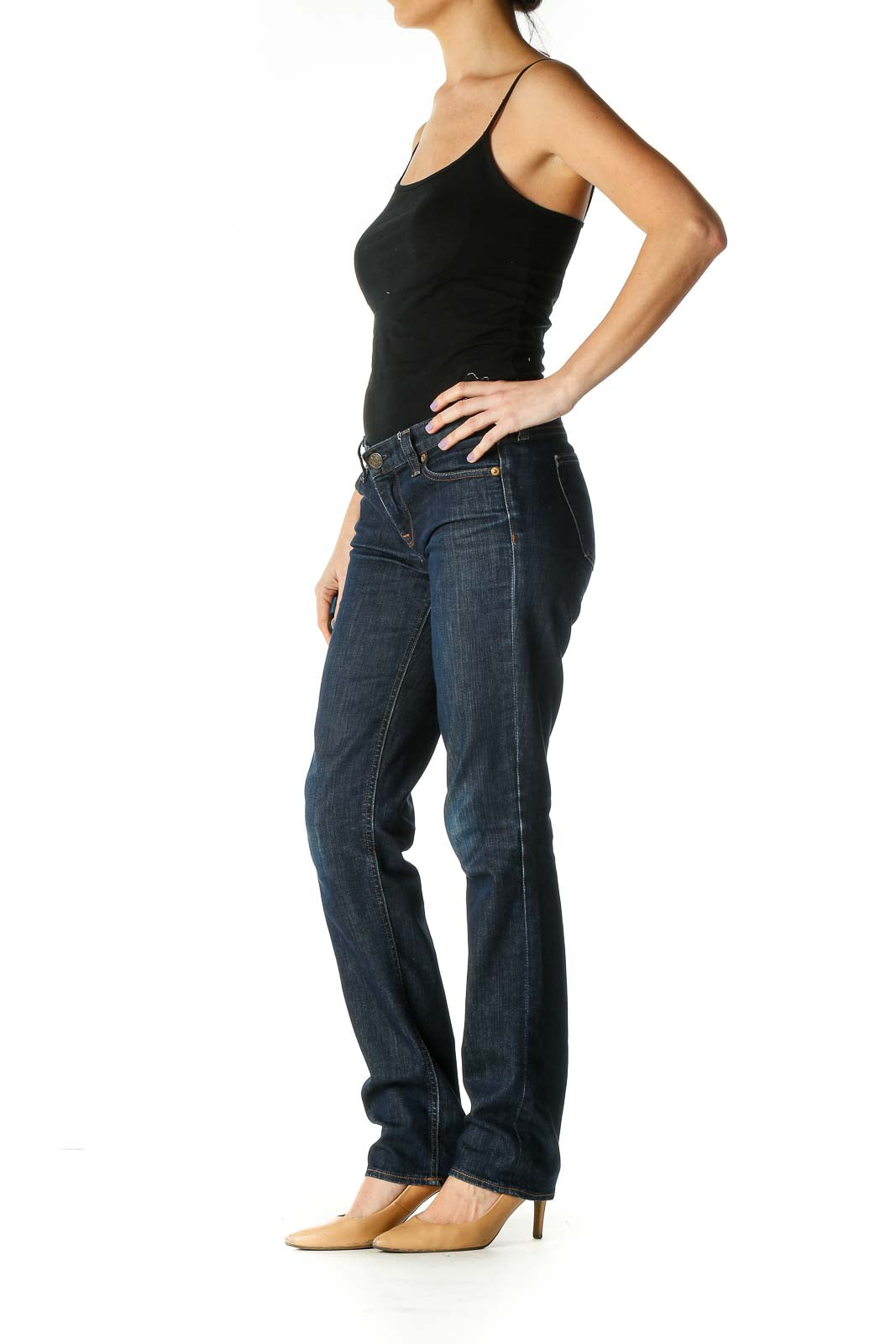 Blue Casual Straight Leg Jeans