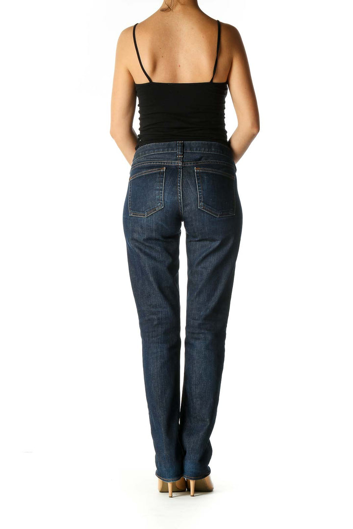 Blue Casual Straight Leg Jeans