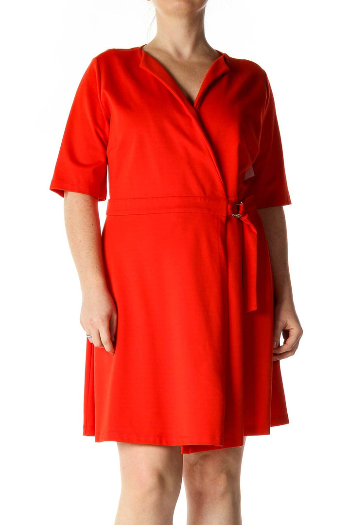 Red Solid Casual A-Line Dress