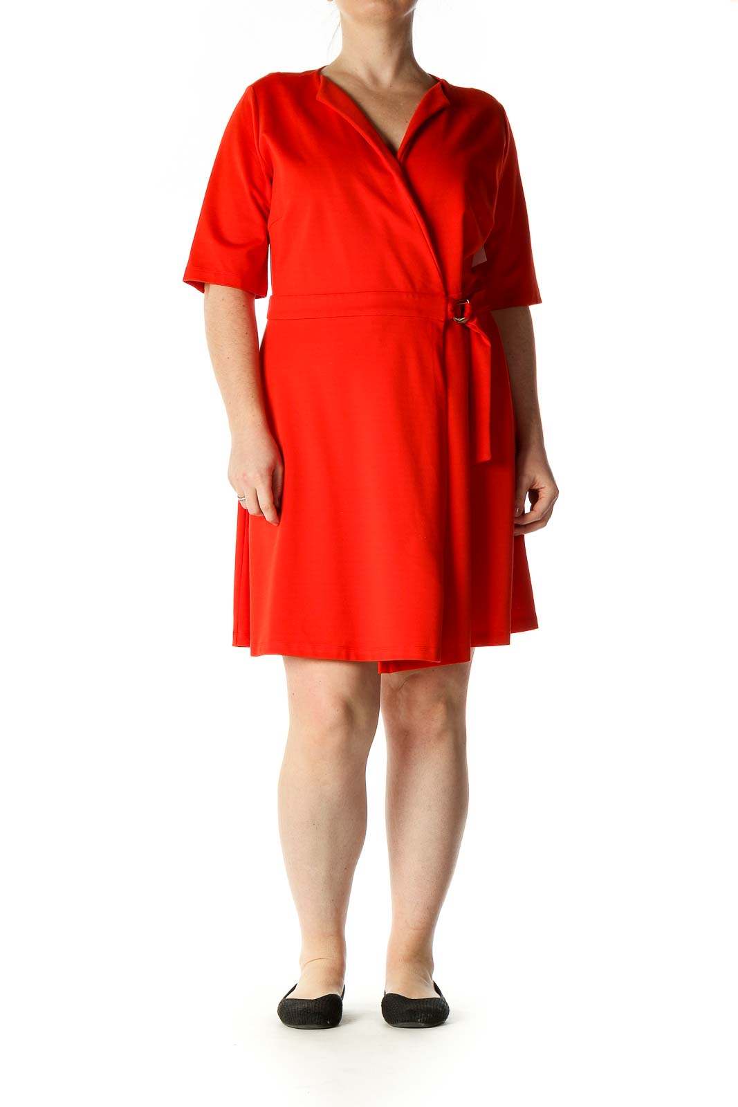 Red Solid Casual A-Line Dress