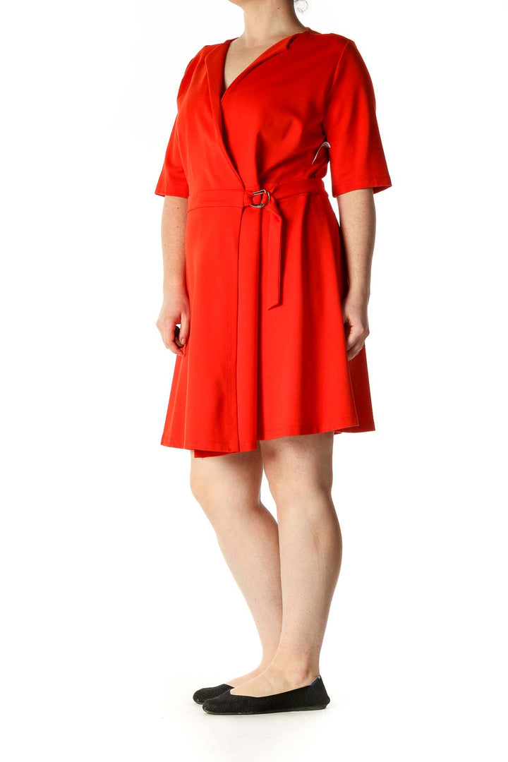 Red Solid Casual A-Line Dress