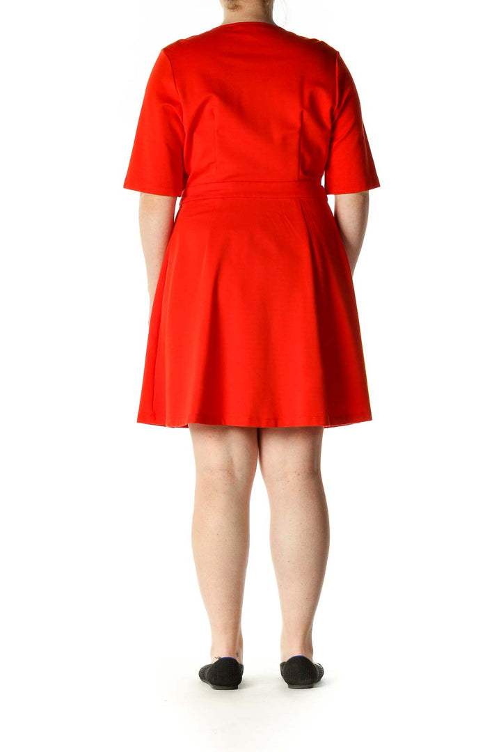 Red Solid Casual A-Line Dress