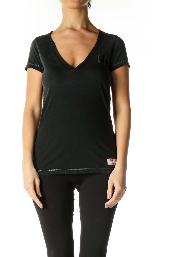 Black Solid Casual T-Shirt