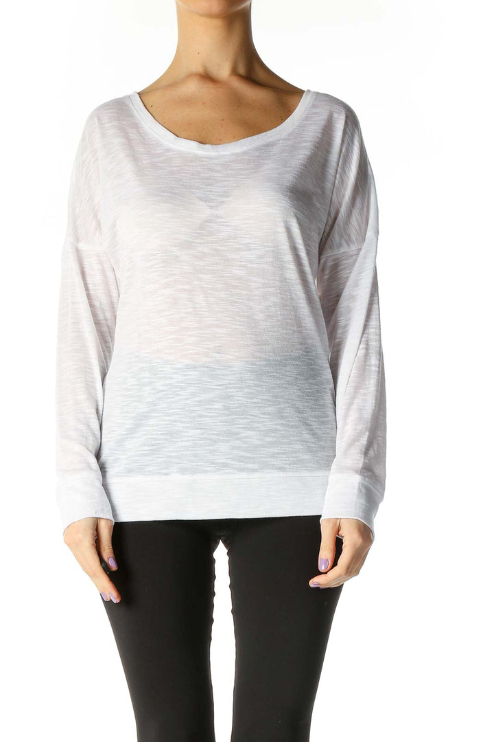 White Solid Long Sleeve Top