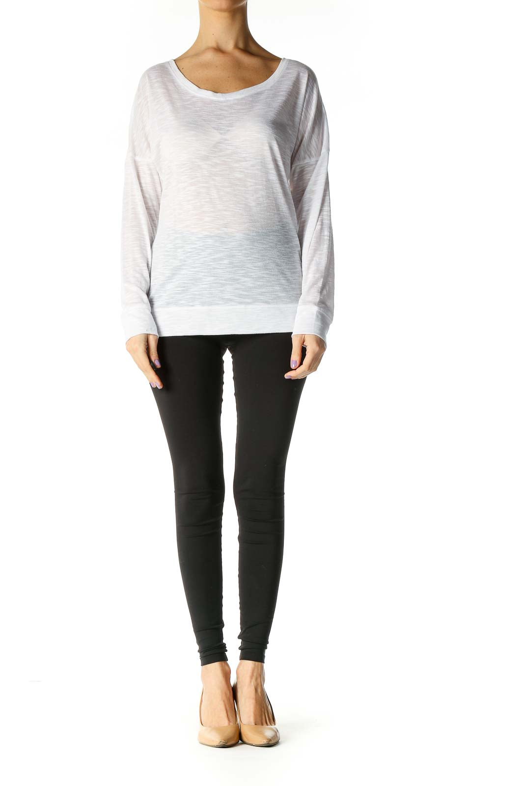 White Solid Long Sleeve Top