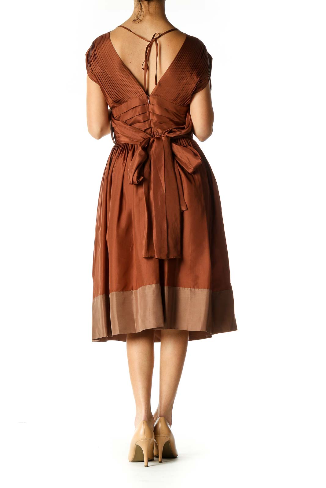 Brown Solid Fit Flare Dress