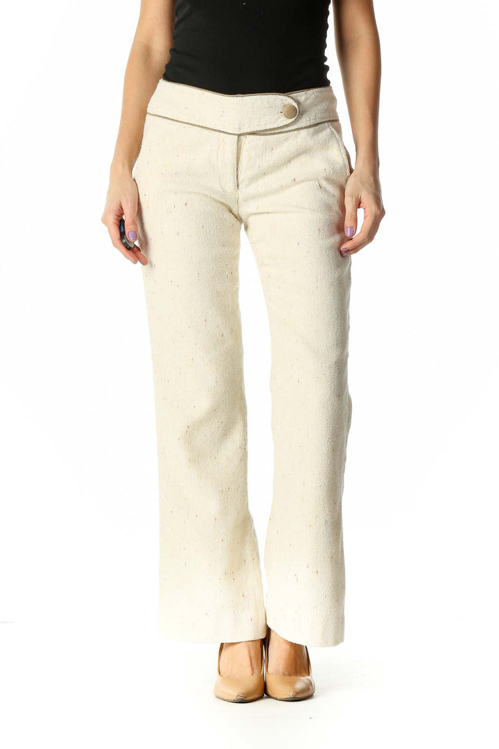 Beige Knit Casual Trousers