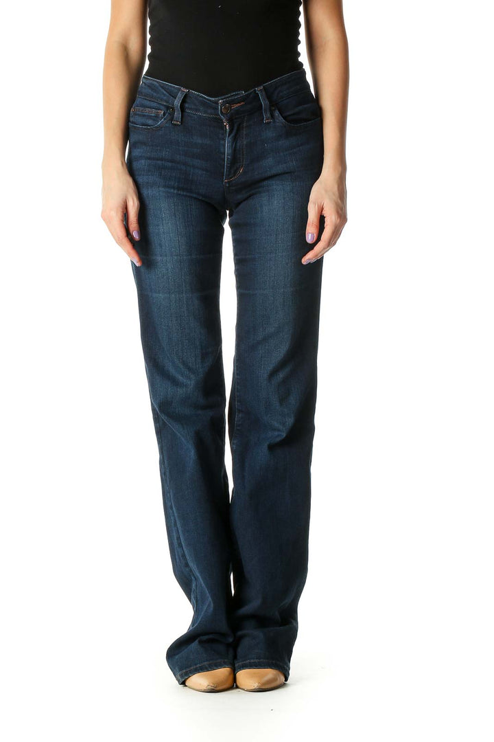 Blue Casual Straight Leg Jeans