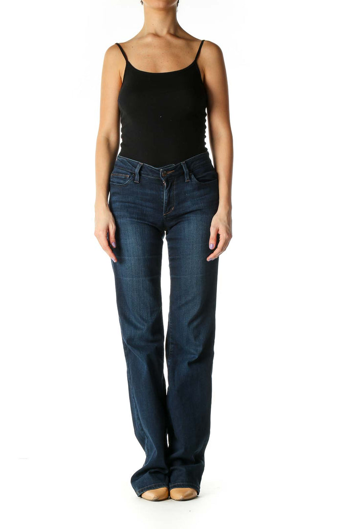 Blue Casual Straight Leg Jeans