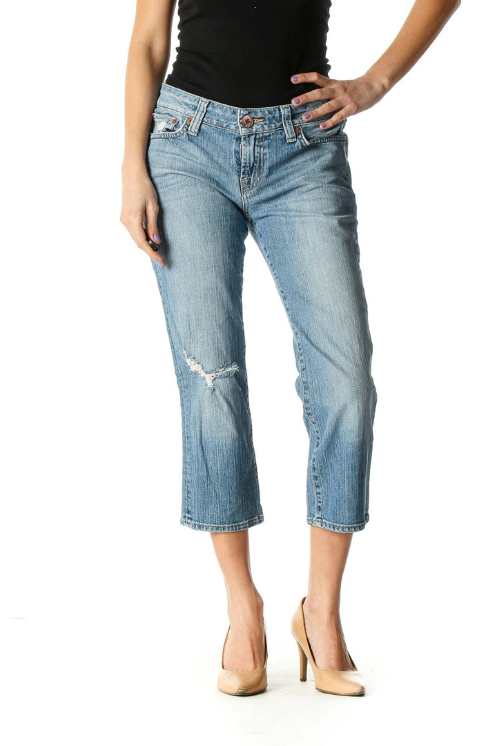 Blue Casual Straight Leg Jeans