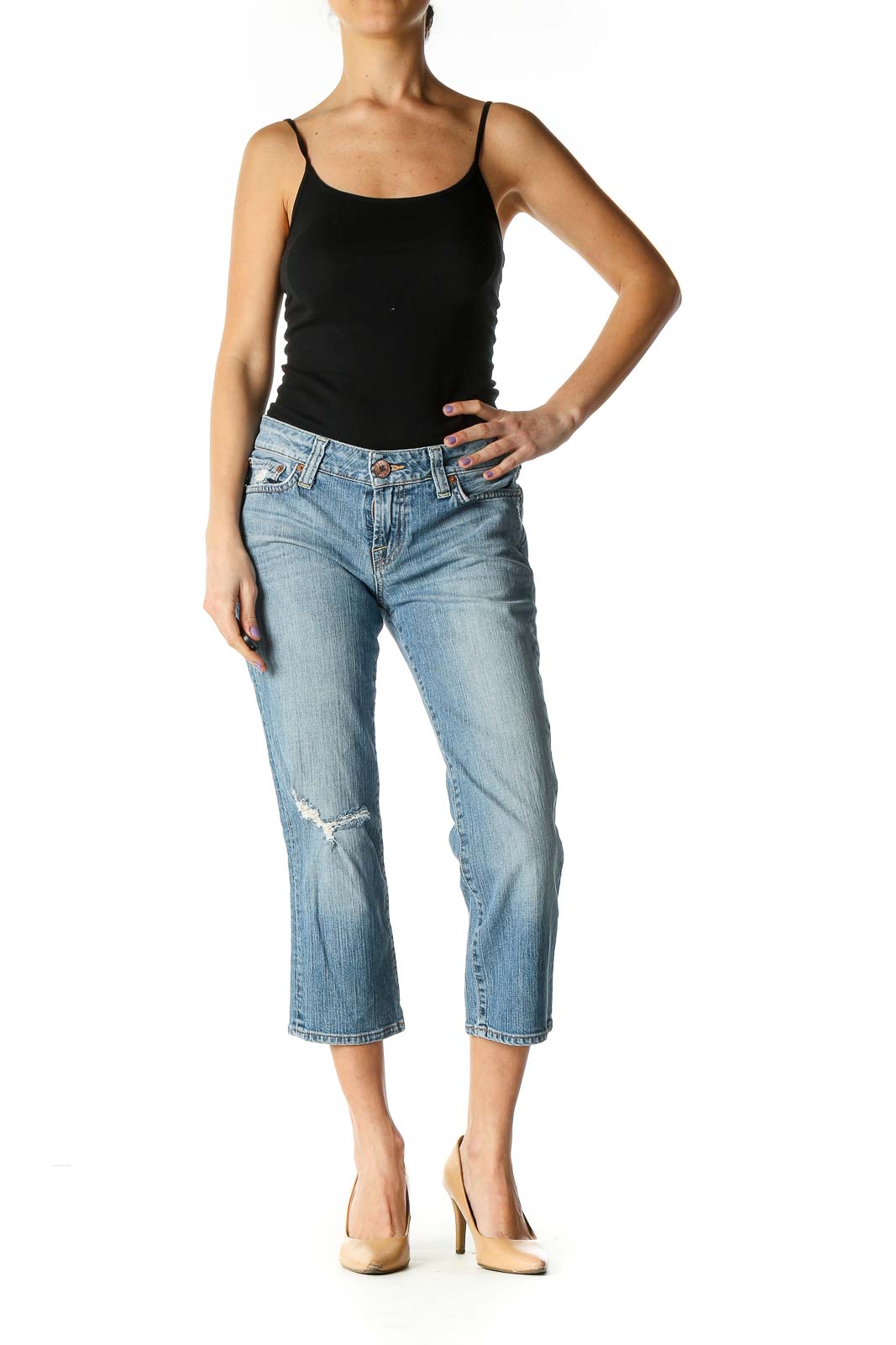 Blue Casual Straight Leg Jeans