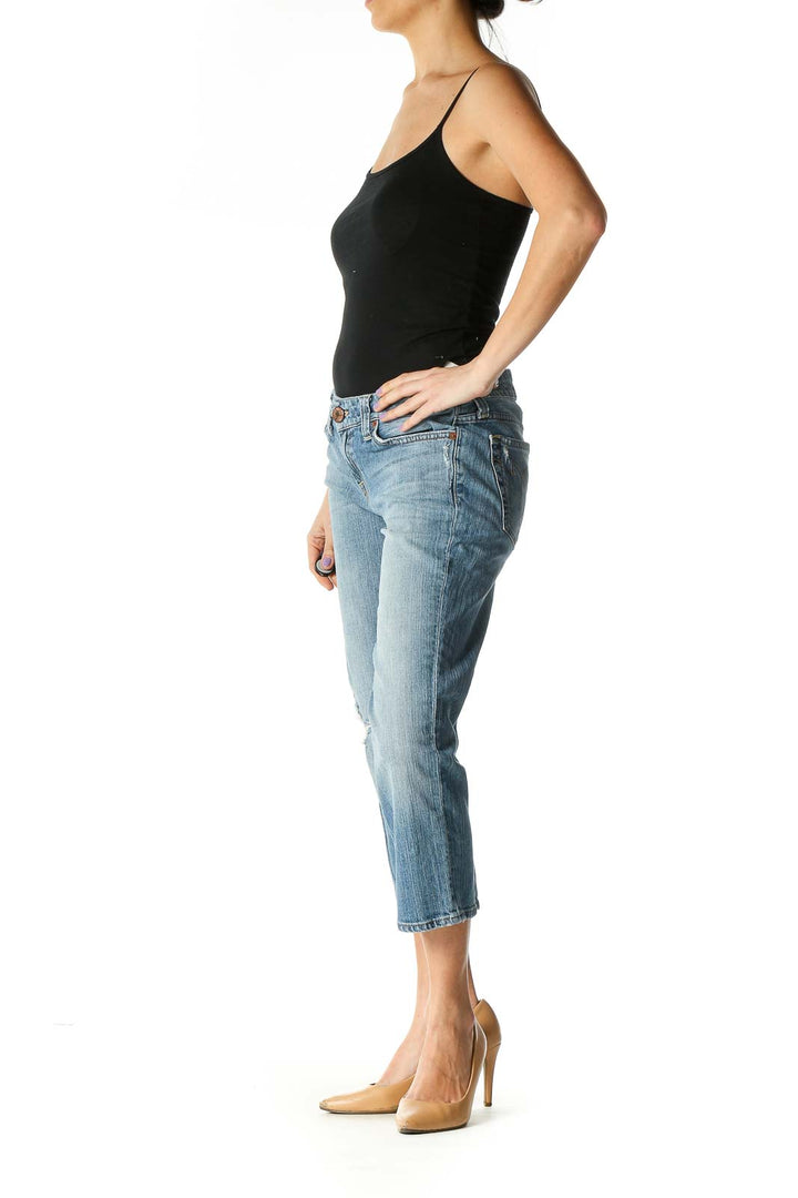 Blue Casual Straight Leg Jeans