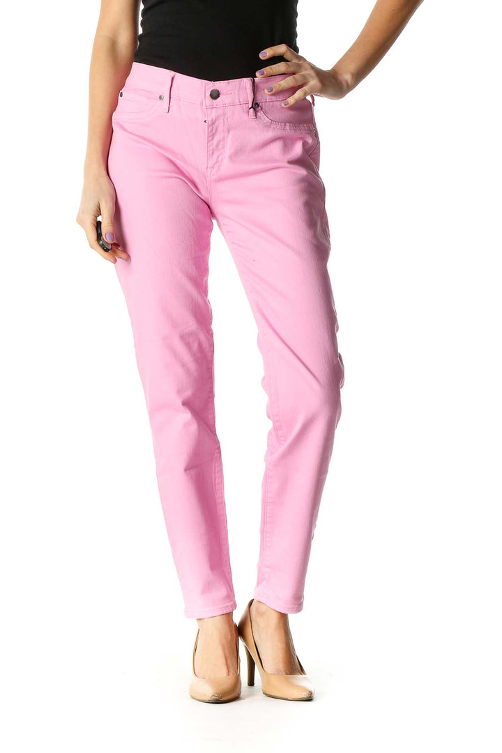 Pink Solid Casual Trousers