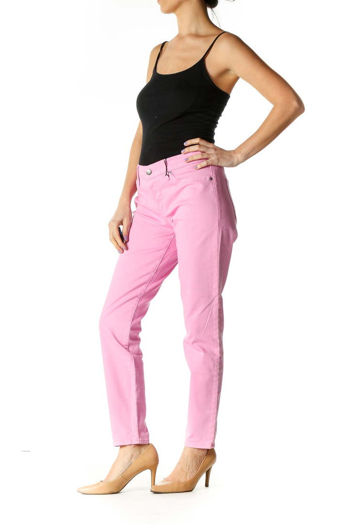 Pink Solid Casual Trousers