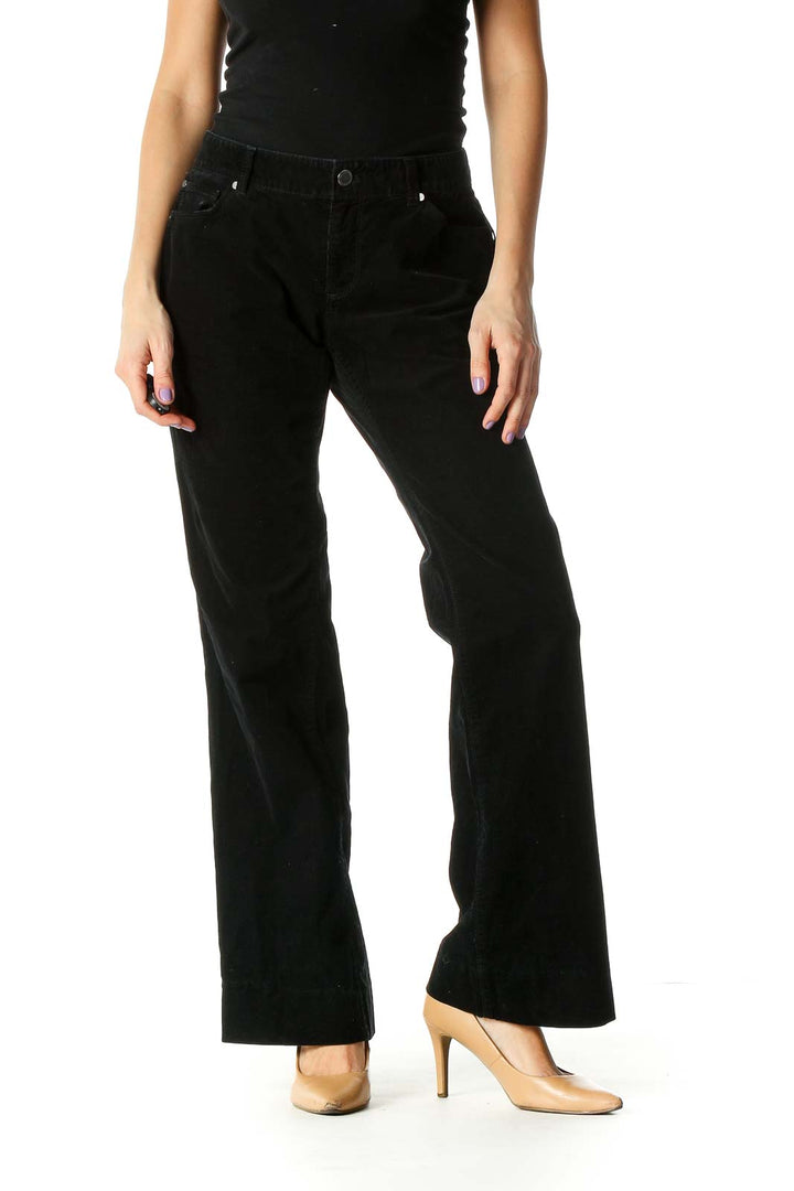 Black Solid Retro Sweatpants