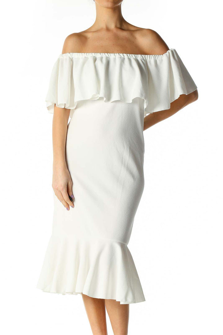 White Solid A-Line Dress