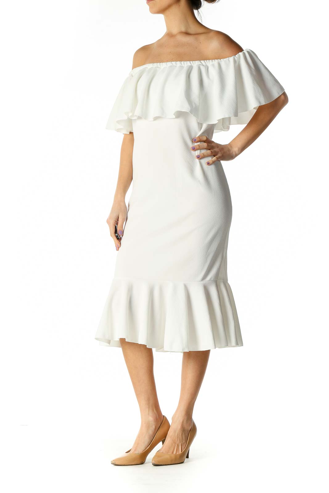 White Solid A-Line Dress