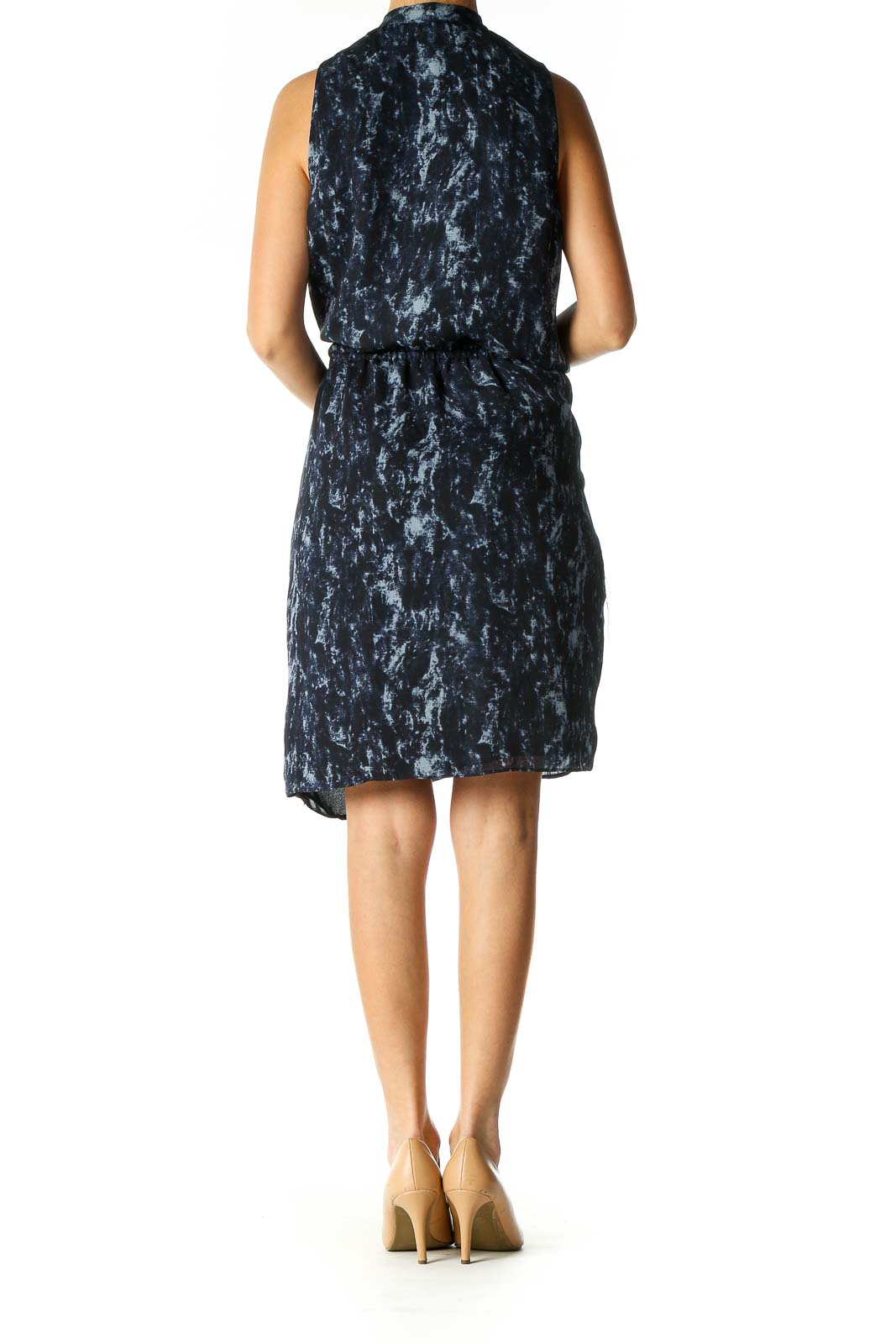 Blue Black Printed Wrap Dress