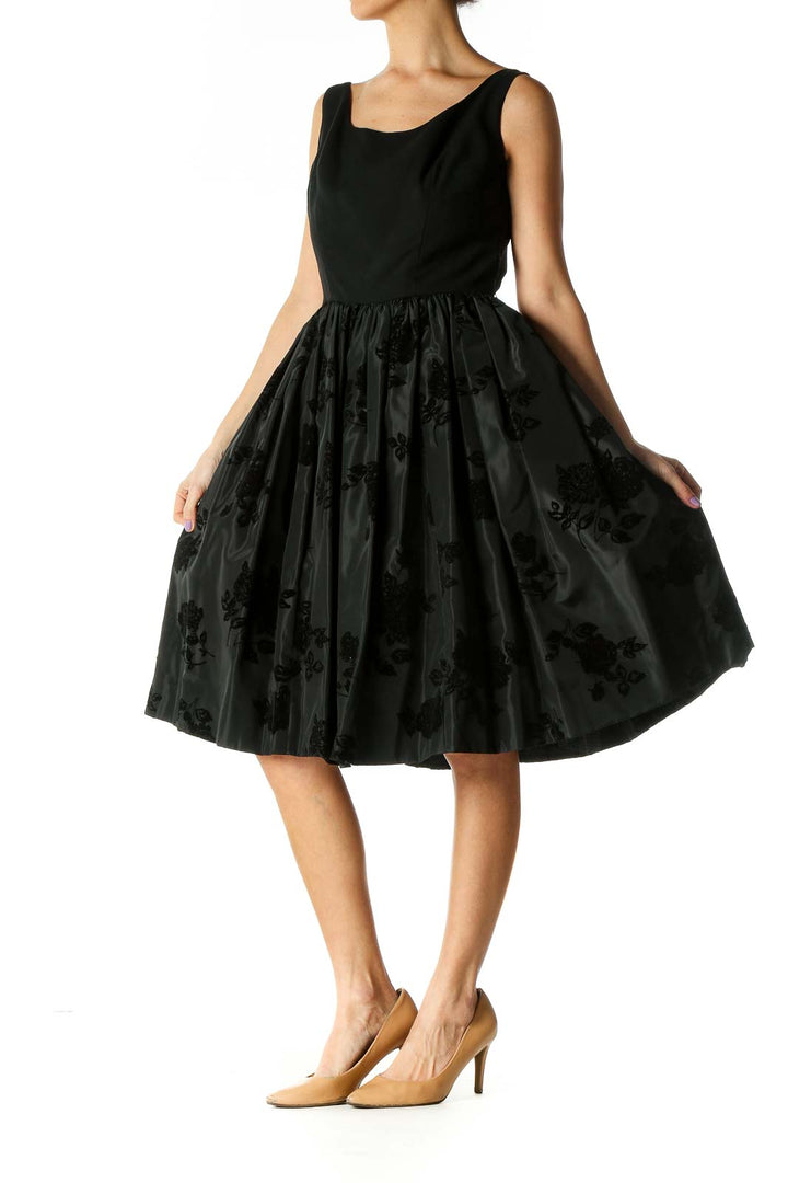 Black Solid Retro A-Line Dress