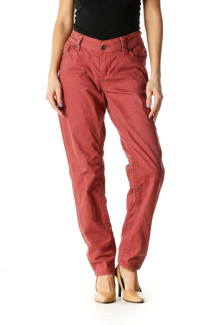 Red Casual Straight Leg Jeans