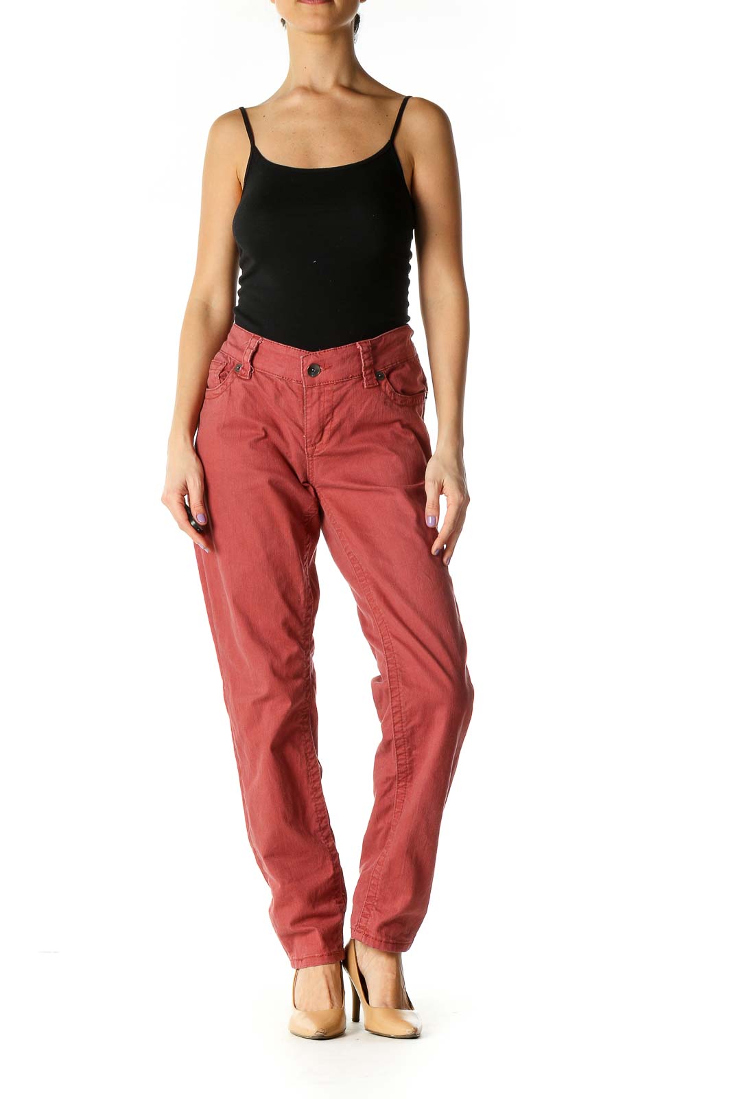 Red Casual Straight Leg Jeans