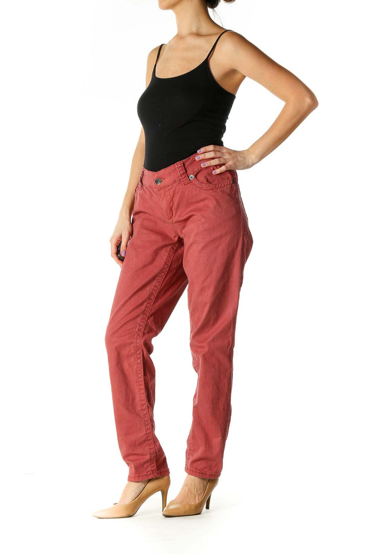 Red Casual Straight Leg Jeans