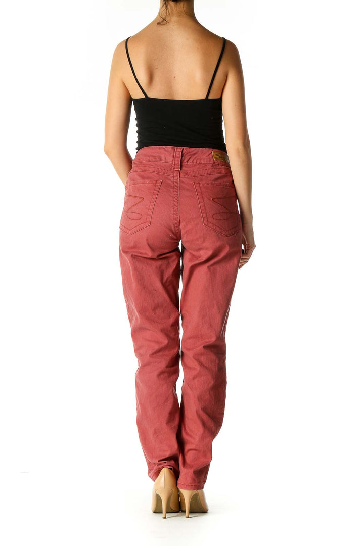 Red Casual Straight Leg Jeans