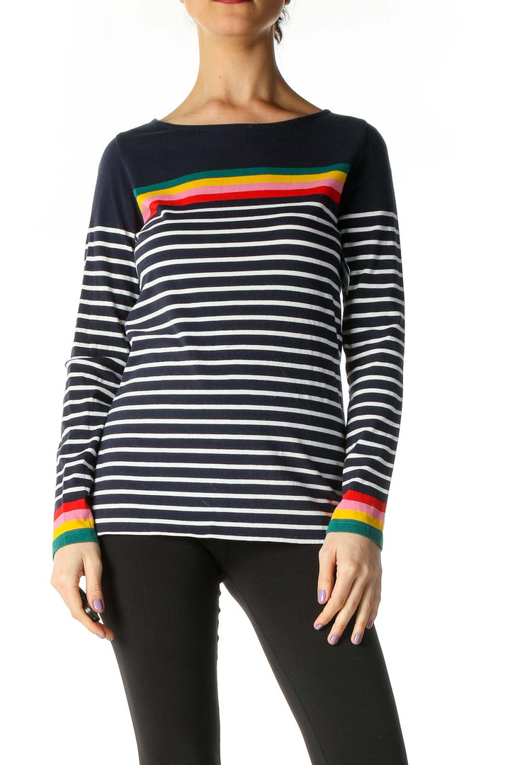 Blue Striped Casual Sweater