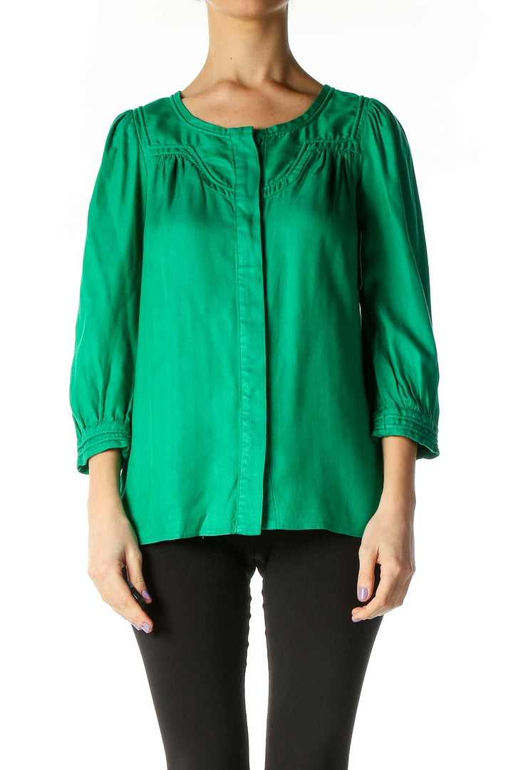 Green Solid Retro Blouse