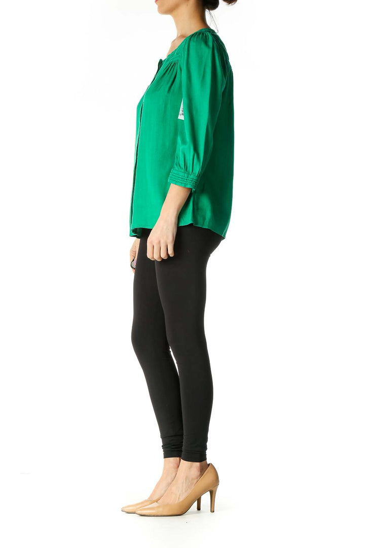 Green Solid Retro Blouse