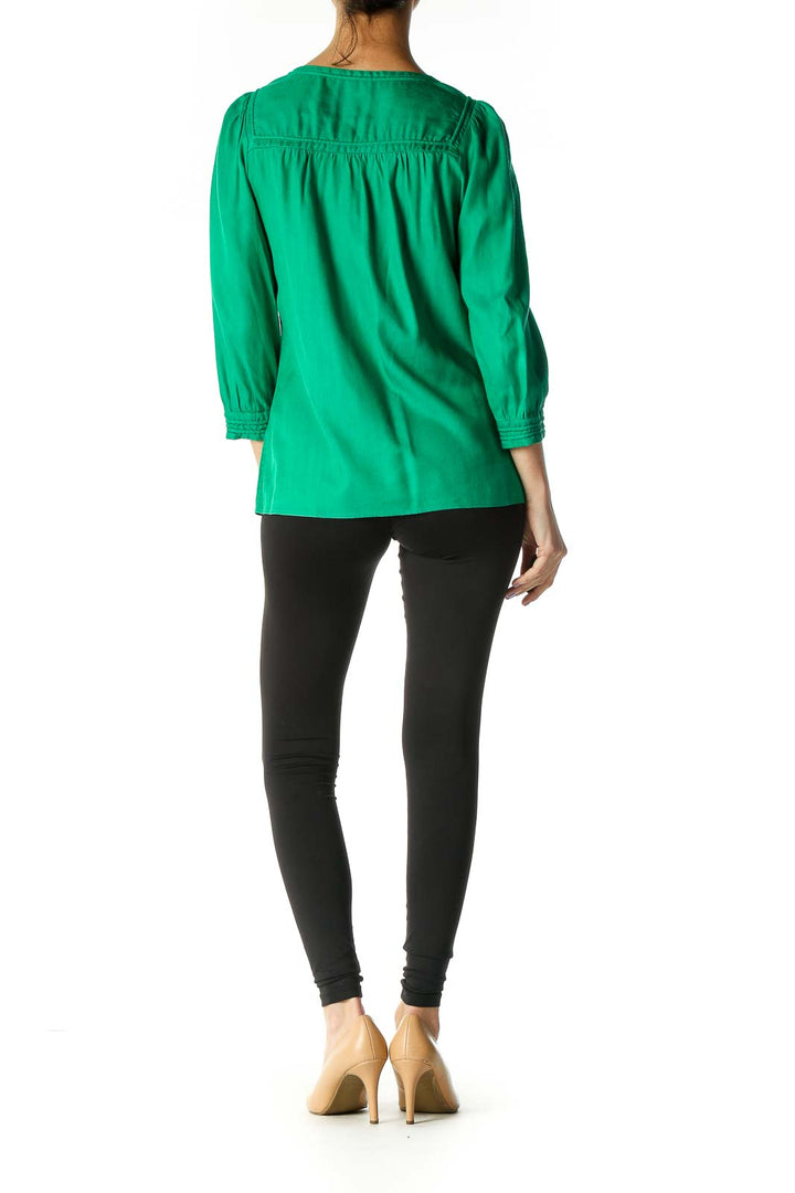 Green Solid Retro Blouse