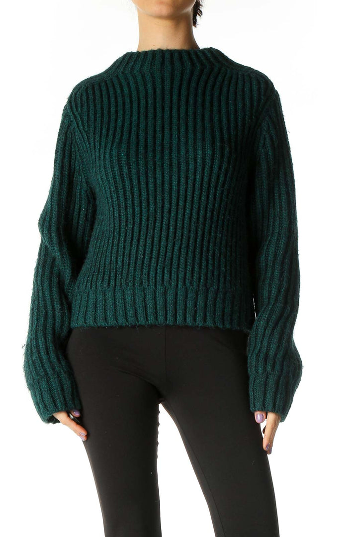 Green Solid Retro Sweater