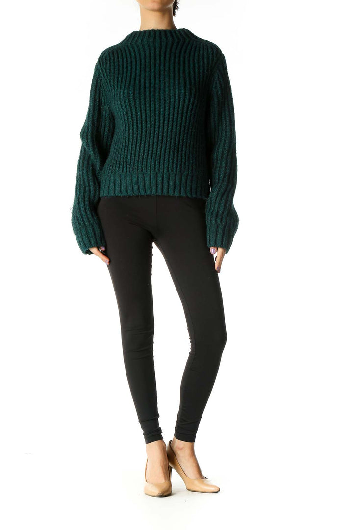 Green Solid Retro Sweater