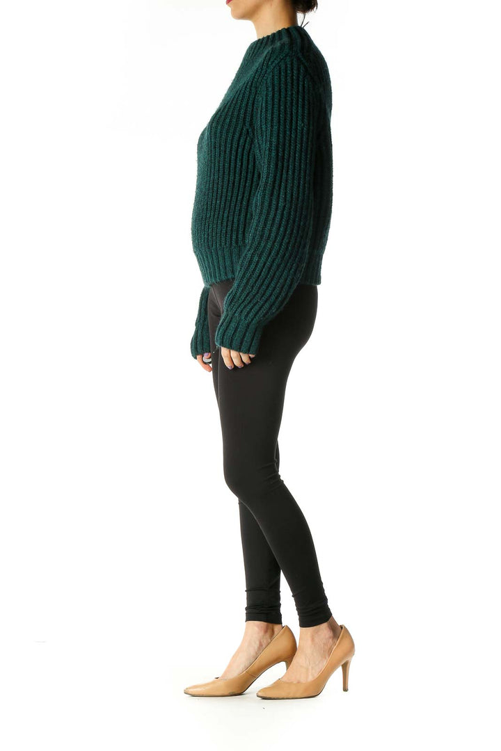 Green Solid Retro Sweater