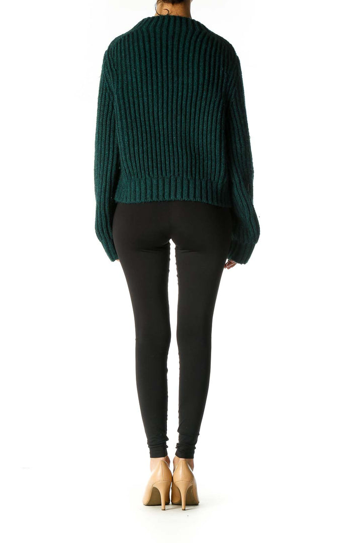 Green Solid Retro Sweater