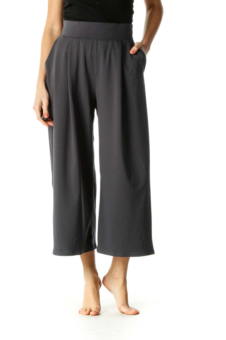 Gray Solid Retro Culottes Pants