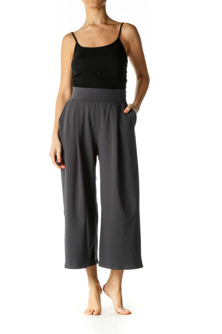 Gray Solid Retro Culottes Pants