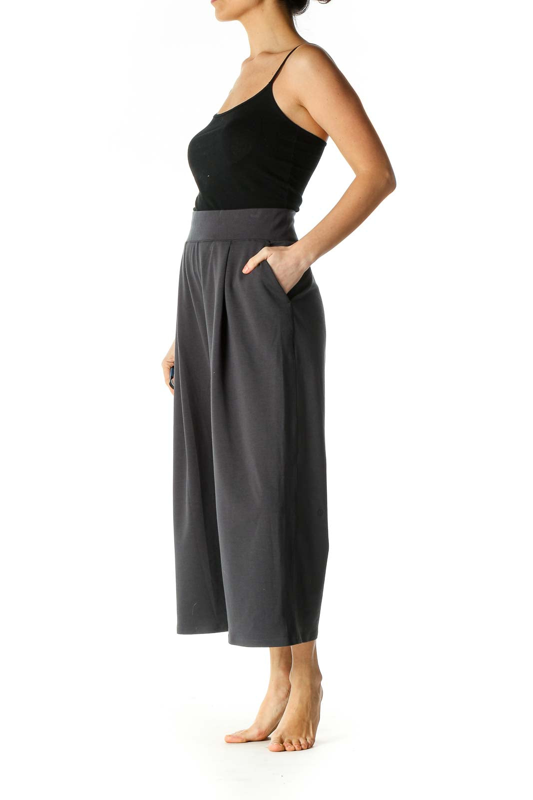 Gray Solid Retro Culottes Pants