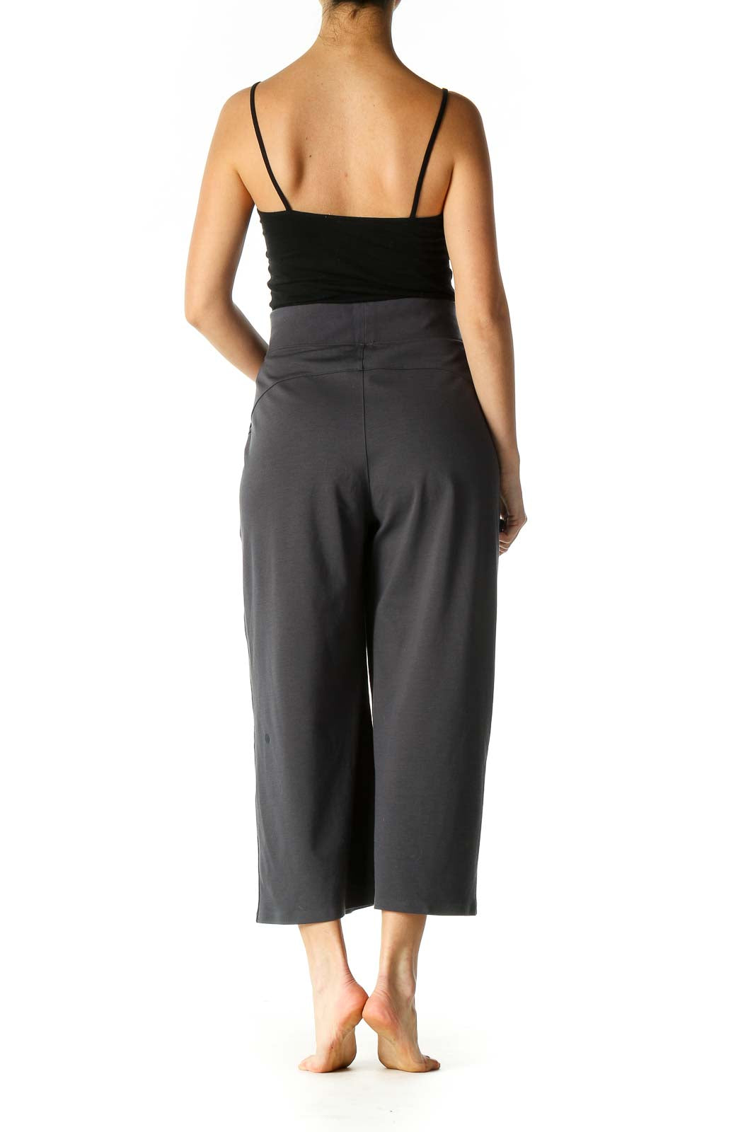 Gray Solid Retro Culottes Pants