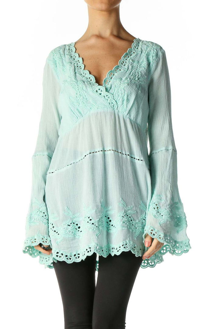 Green Lace Casual Blouse