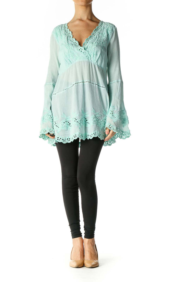 Green Lace Casual Blouse