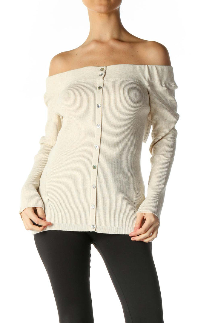 Beige Textured Retro Sweater