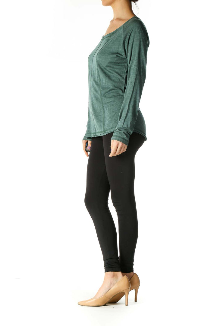 Green Solid Casual Blouse