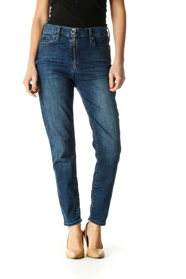 Blue Casual Straight Leg Jeans