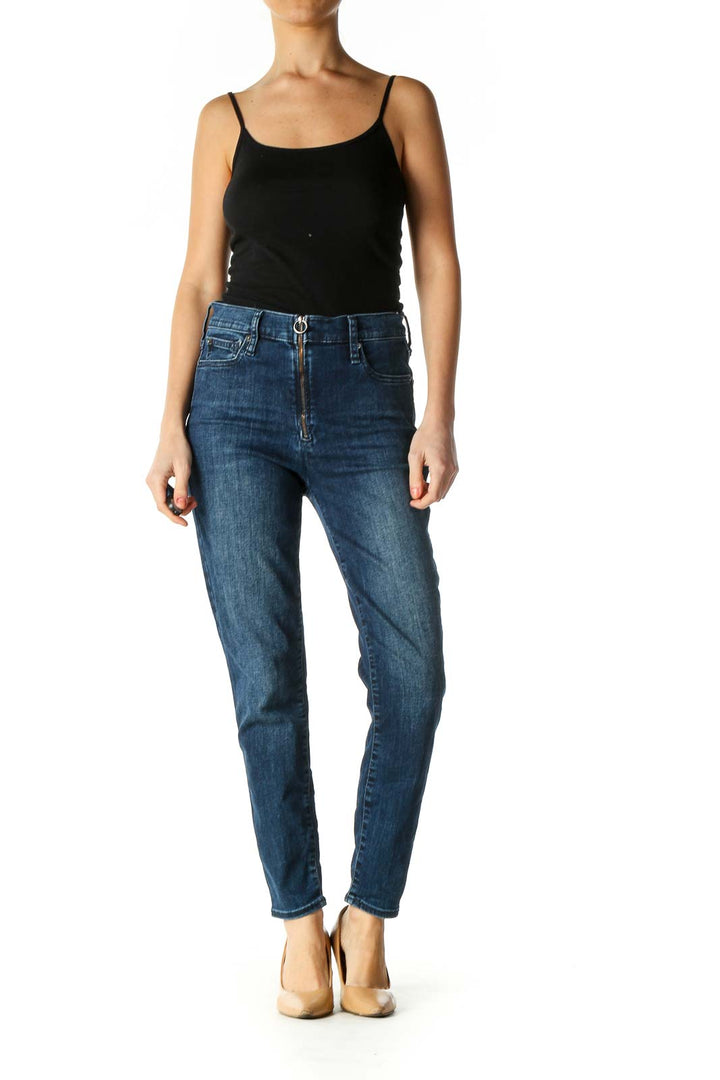 Blue Casual Straight Leg Jeans