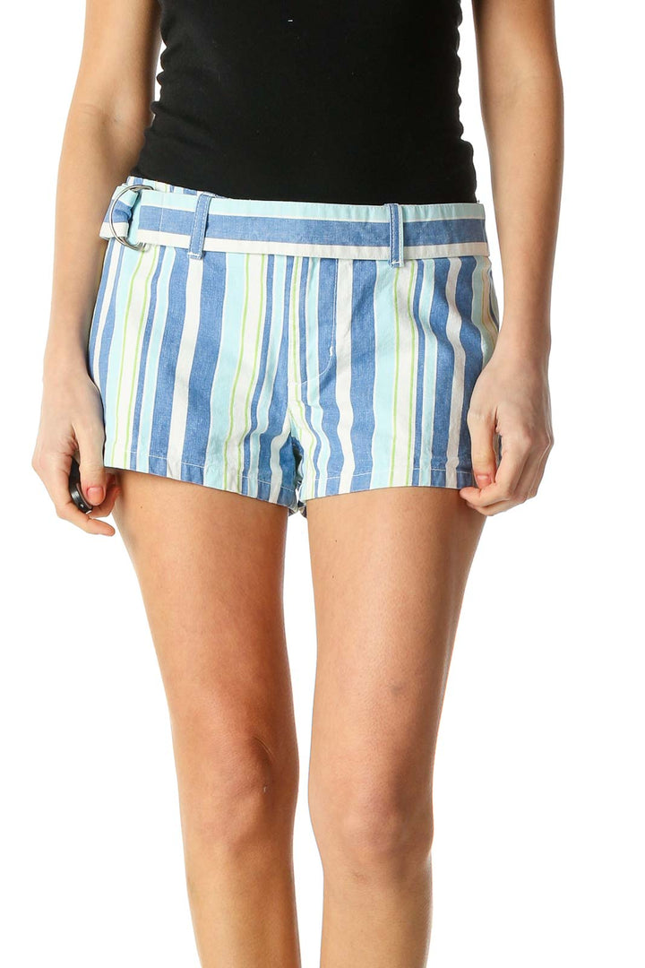 Blue Striped Casual Shorts