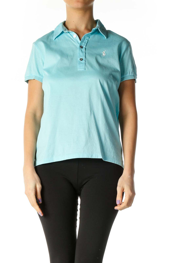 Blue Solid Casual Polo Shirt