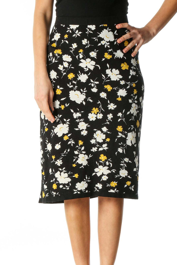 Black Floral Print Brunch Straight Skirt